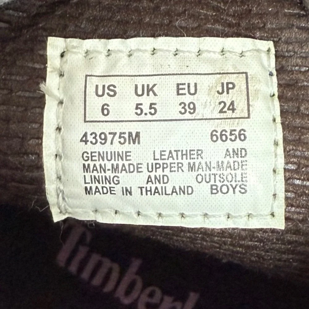 Timberland Boys Boots, Printed Pink Plaid Collar, Chocolate Brown, Size 6